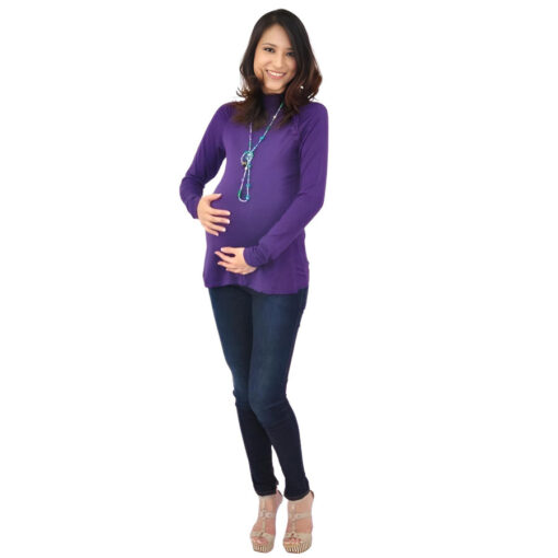 Annee Matthew Raglan Turtleneck Nursing Top in purple maternity view