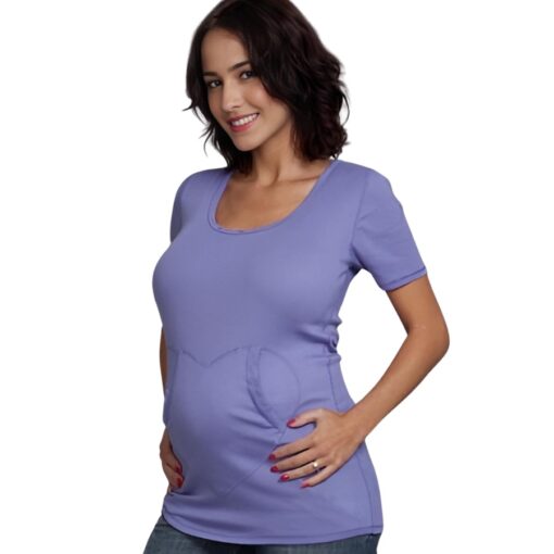 Pure T big Luv maternity top purple with white background