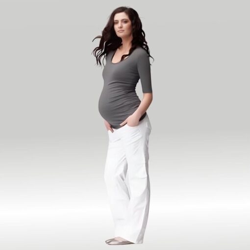 soon band cargo maternity pants in white showing full length view