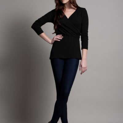 Dote Crossover wrap nursing top black front full length view