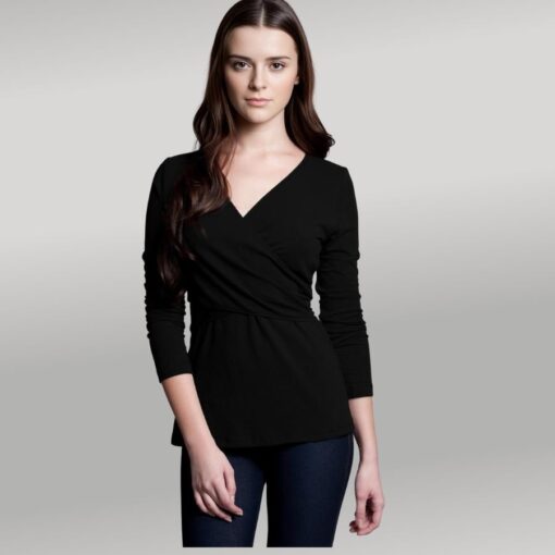 Dote Crossover wrap nursing top black front view