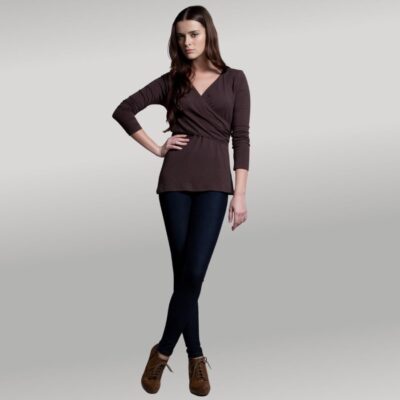 Dote Crossover wrap nursing top brown front view