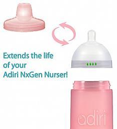 Adiri NxGen Transitional Cap showing conversion to sippy cup from bottle