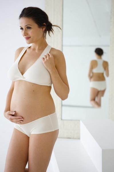 pregnant woman wearing a materity bra