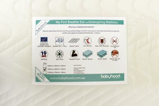 my first innerspring cot mattress label