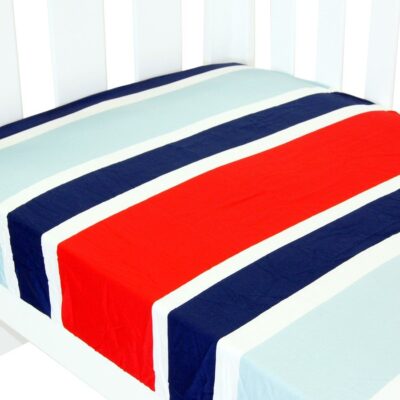 fitted cot sheet collection in navy and red stripe