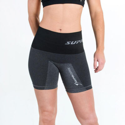 supacore striped black postpartum compression shorts front view