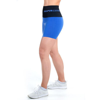 supacore postpartum compression recovery shorts in blue side view