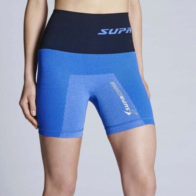 supacore postpartum compression shorts in blue stripe front view