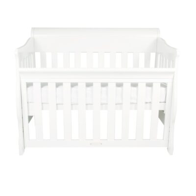 amani sleigh cot in white set as bassinet mode