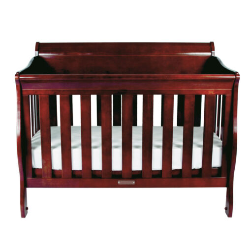 amani sleigh cot front view in walnut colour