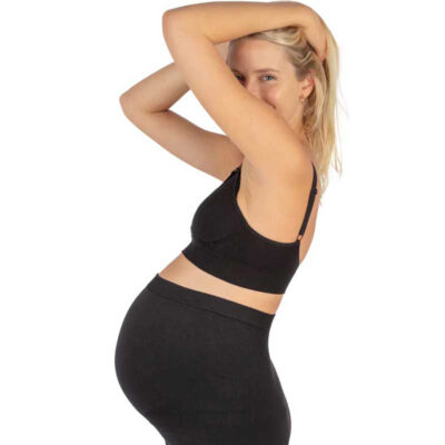 mum smiling with hands over head in jenny pregnancy support leggings